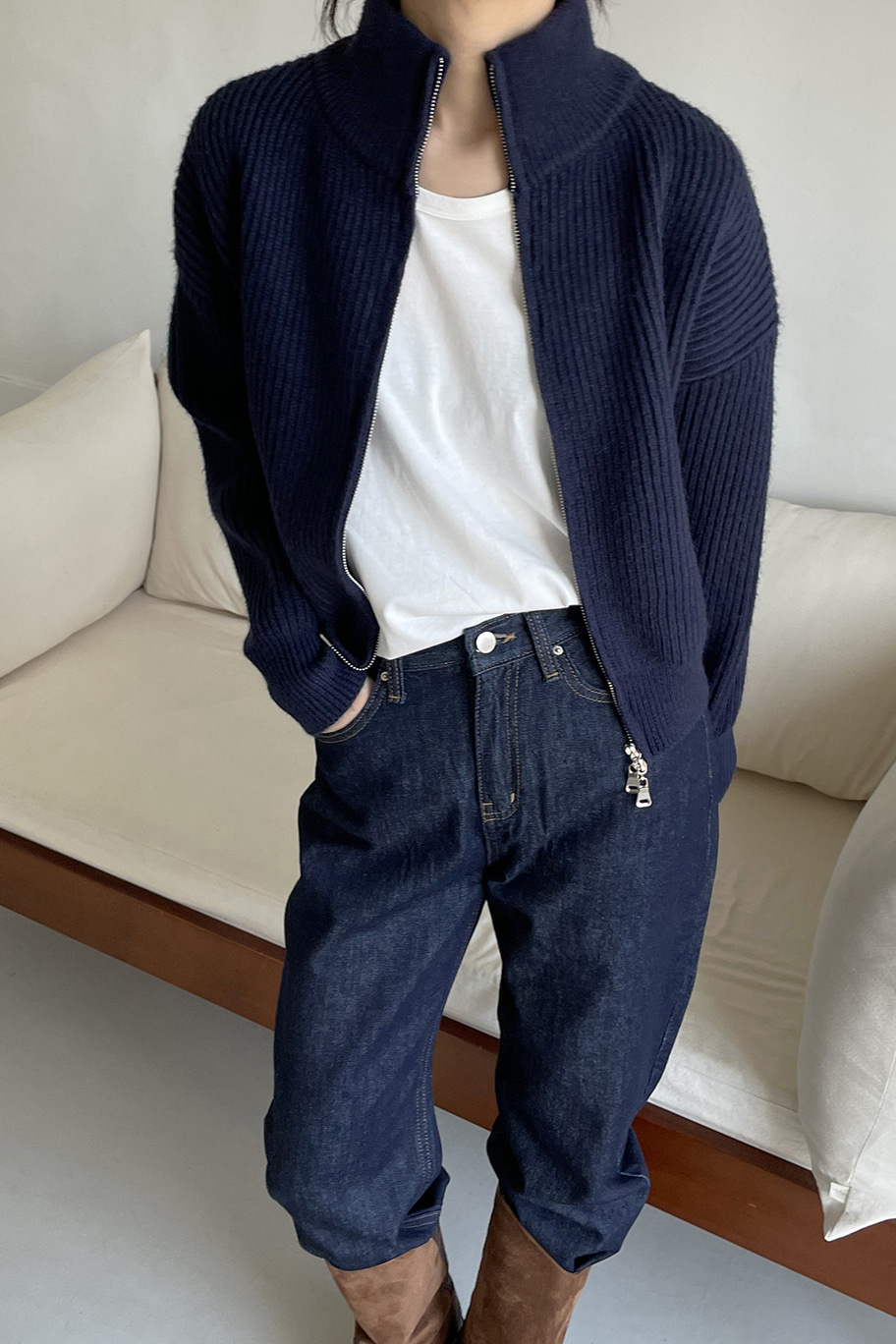POINT ZIP UP KNIT (2COLORS_NAVY)