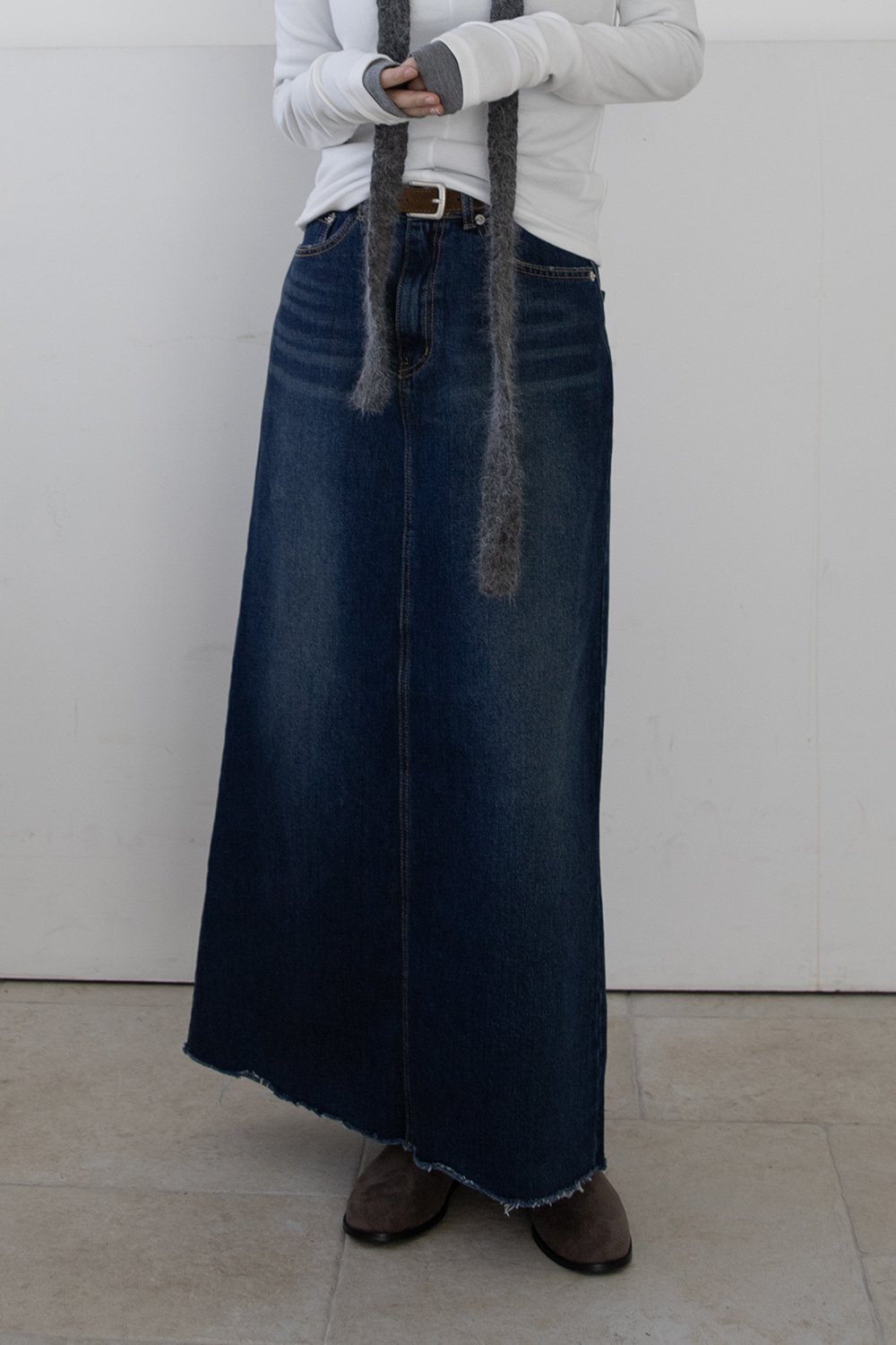 RING MAXI DENIM SKIRT (2COLORS)(SOLD OUT)